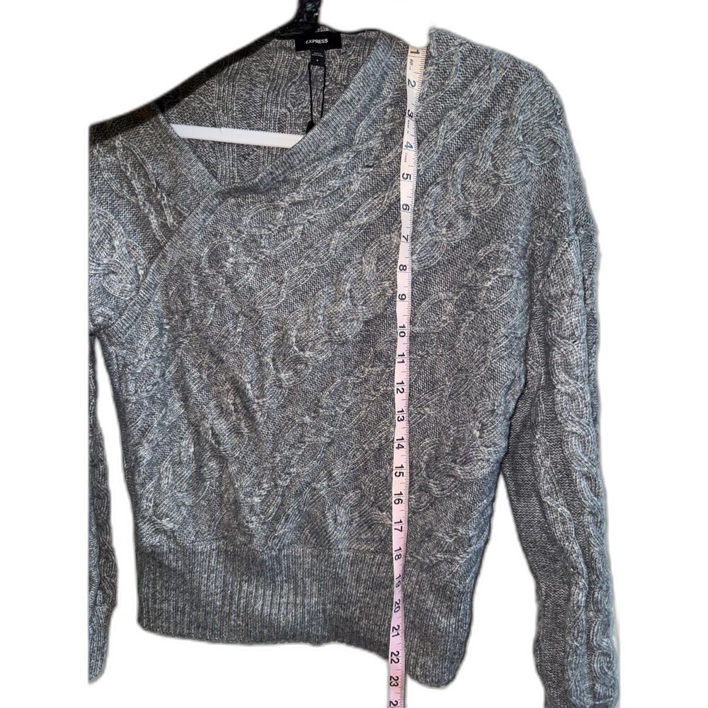 NWT Express Gray Cable Knit Asymmetrical Surplice Wrap Sweater Small - Picture 7 of 7